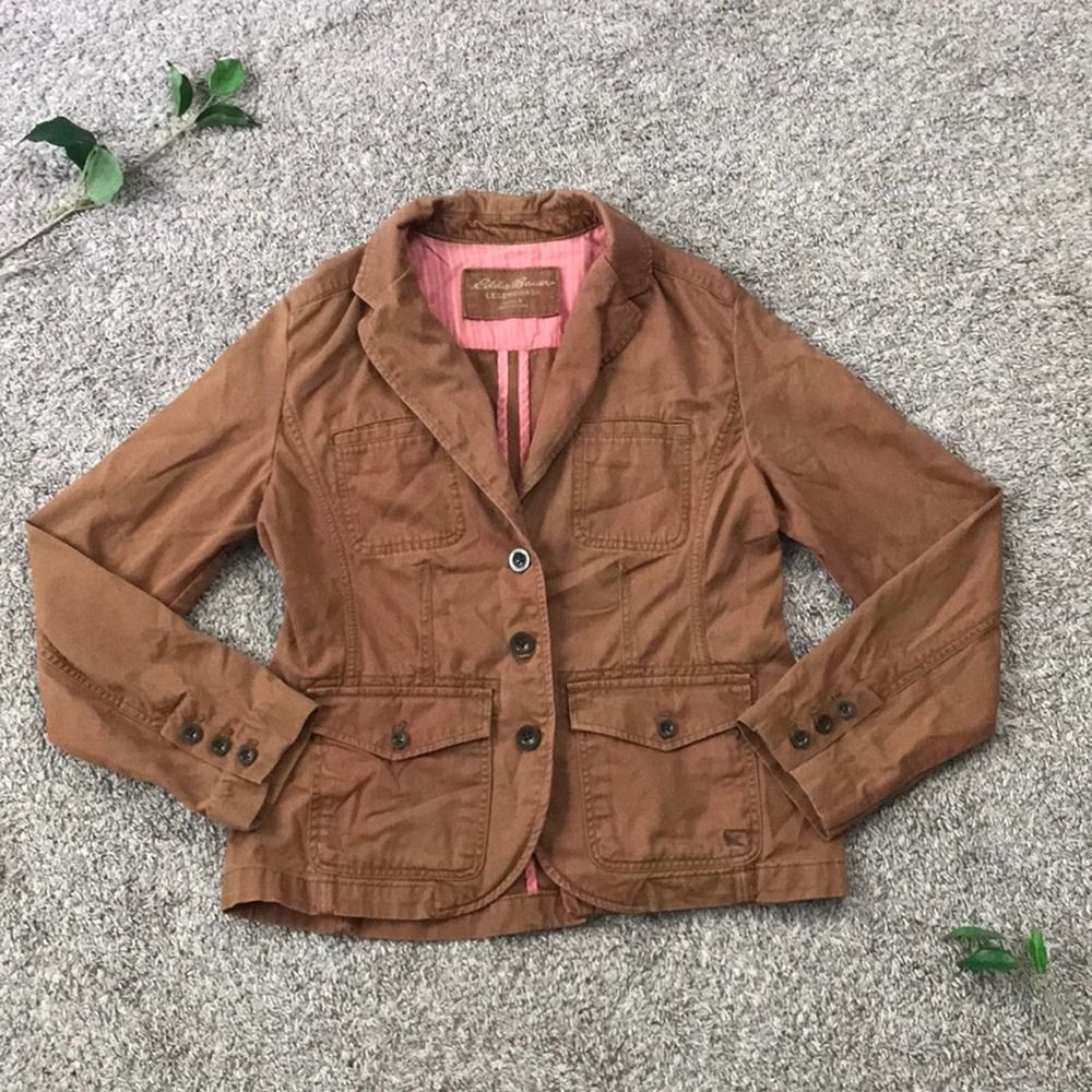 Vintage Eddie Bauer Legend Wash Womens 6 Button Up Blazer Jacket Coat Tan Brown